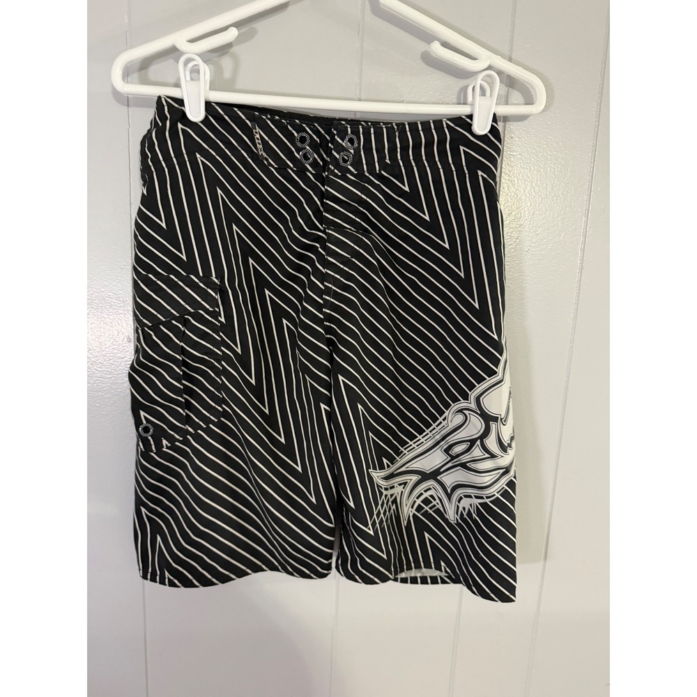 Fox Racing Board Shorts Mens 27 Black White Geometric Logo Swim Trunks